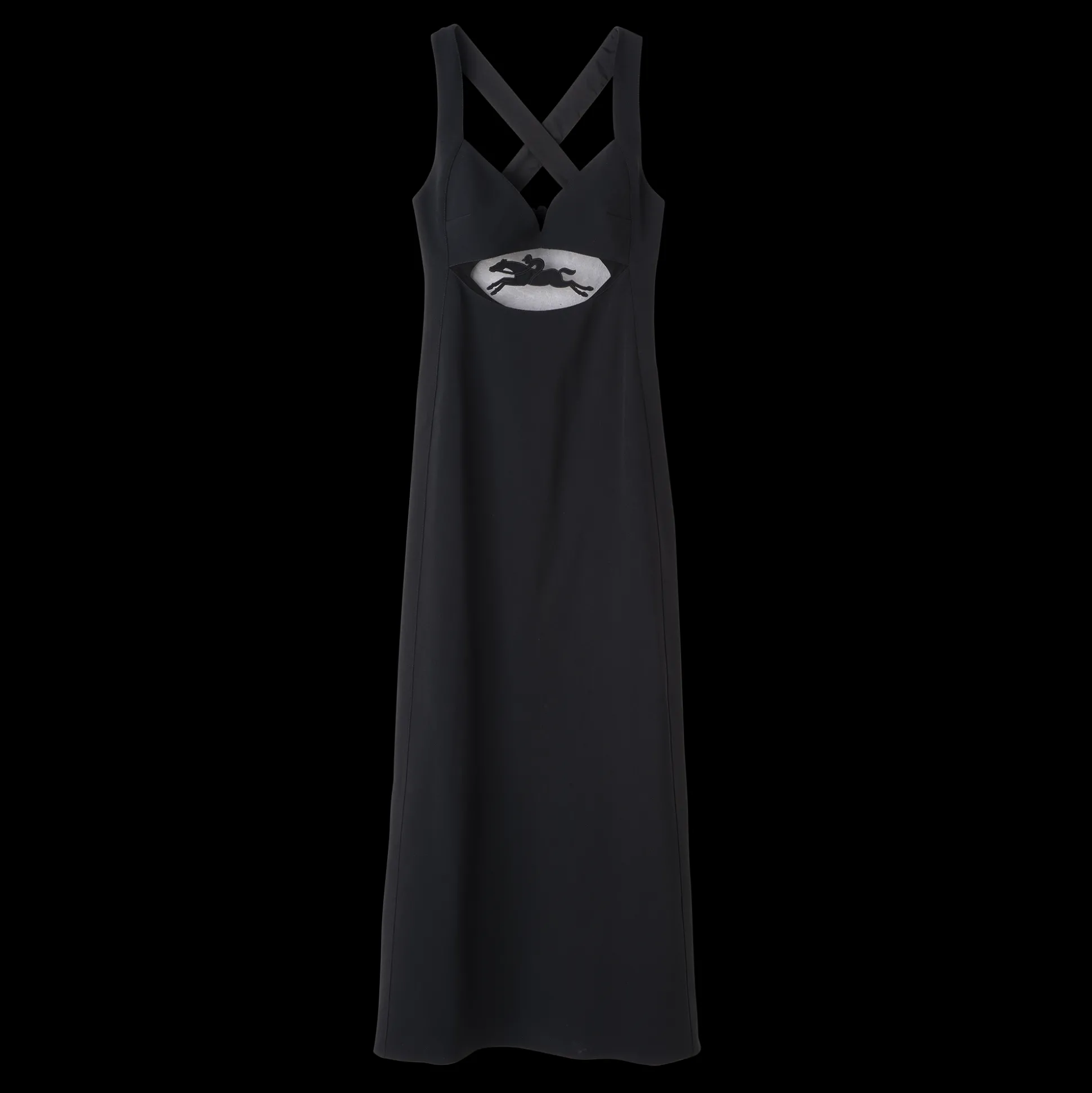 Hot Longchamp Abito lungo con cintura con applicazione Nero