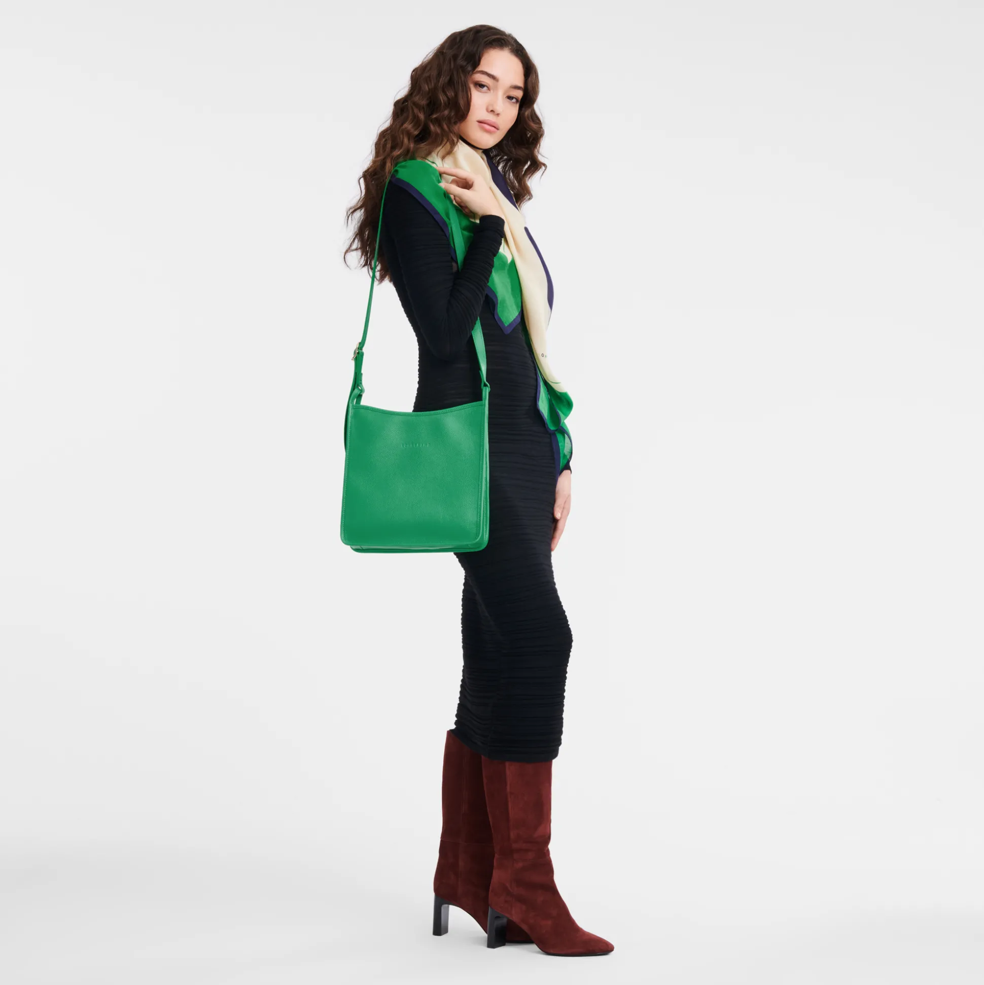 Cheap Longchamp Borsa a tracolla con zip M Verde