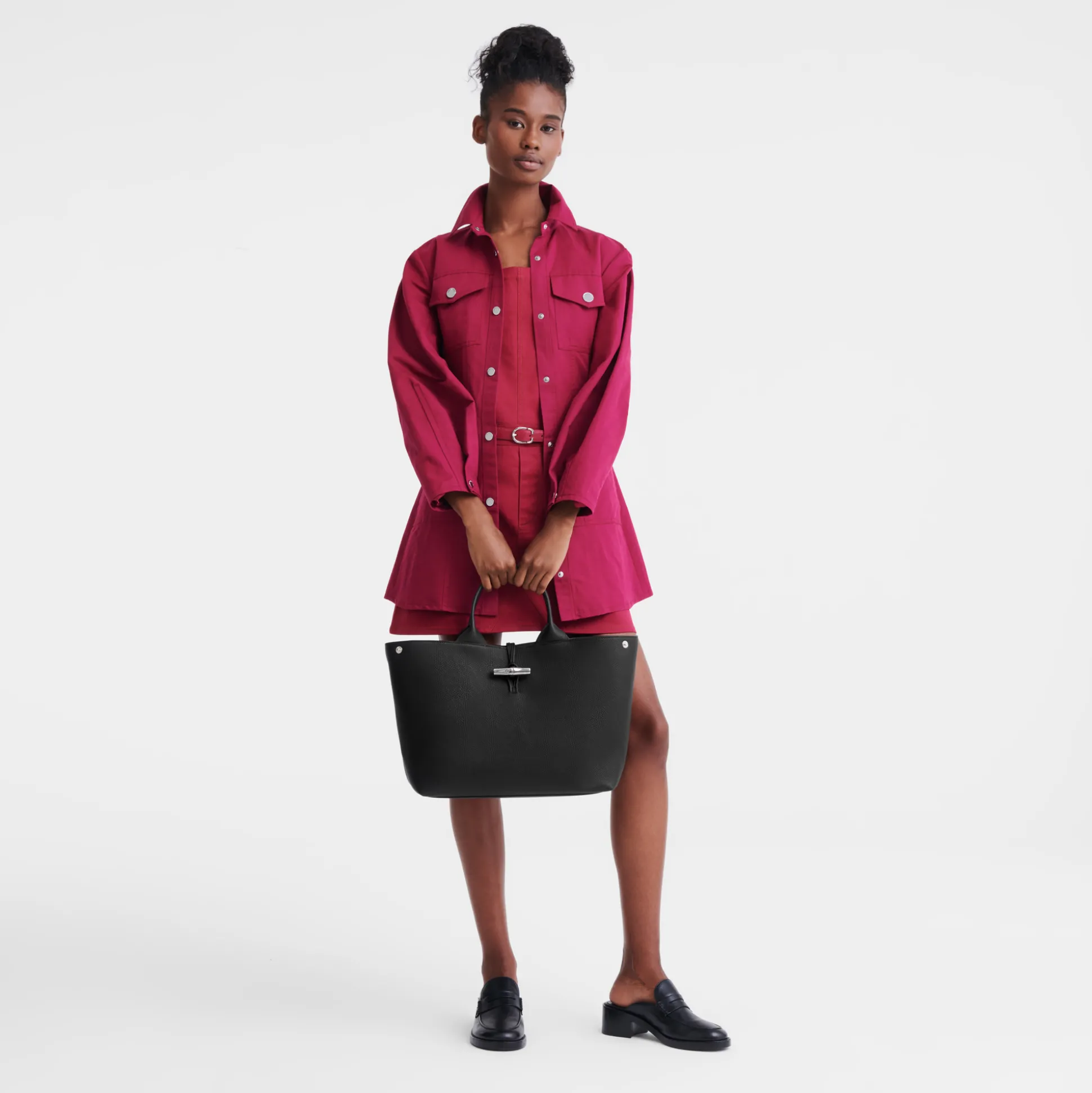 Cheap Longchamp Borsa con manico L Nero