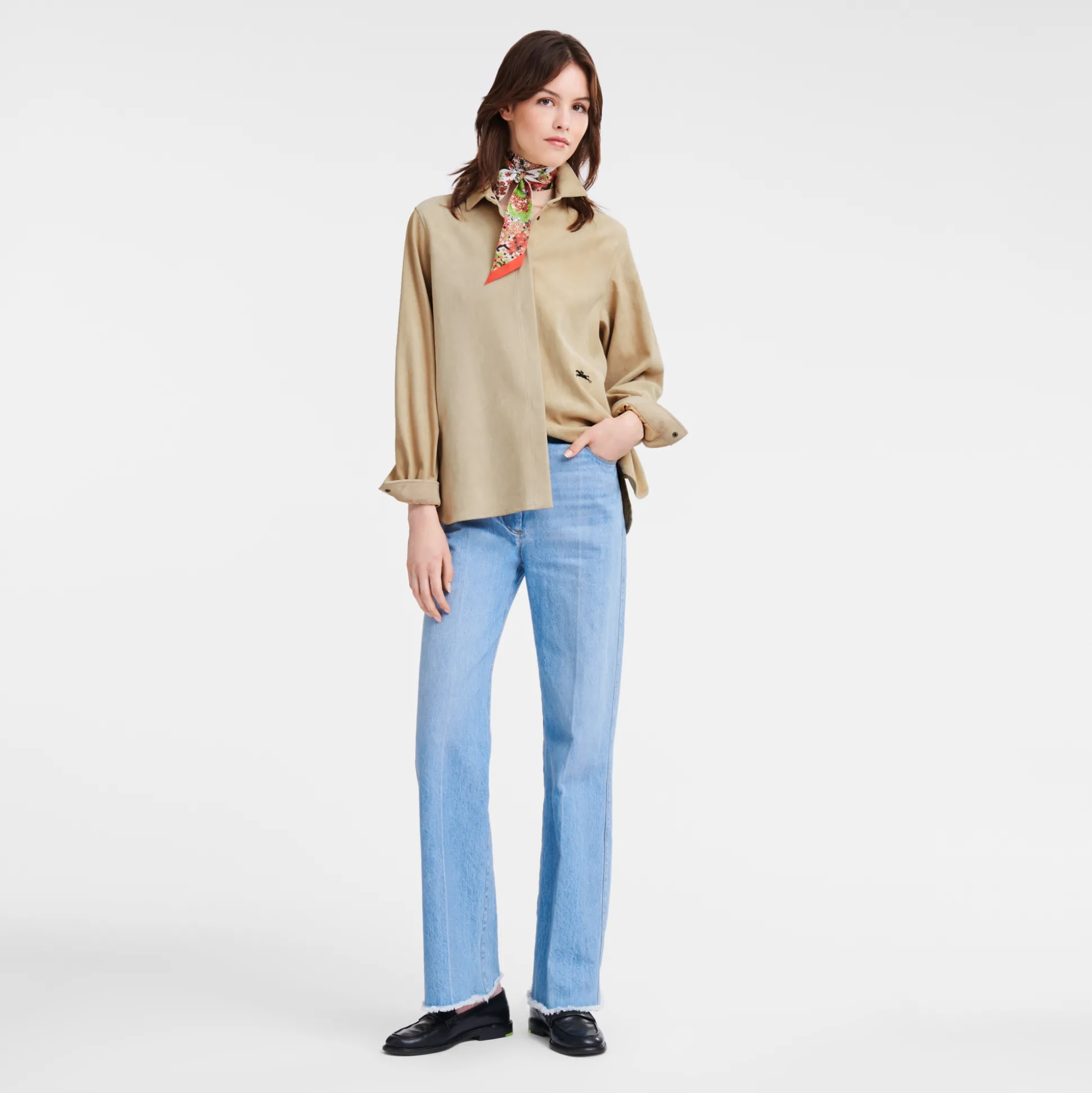 Sale Longchamp Camicia dritta in pelle Beige