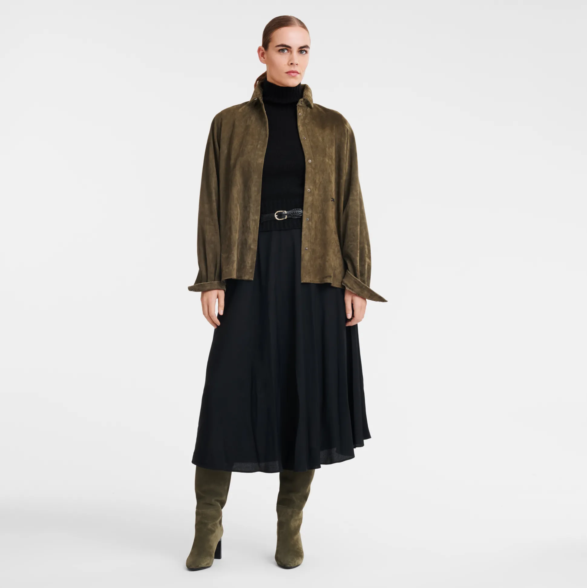 Hot Longchamp Camicia dritta in pelle Kaki