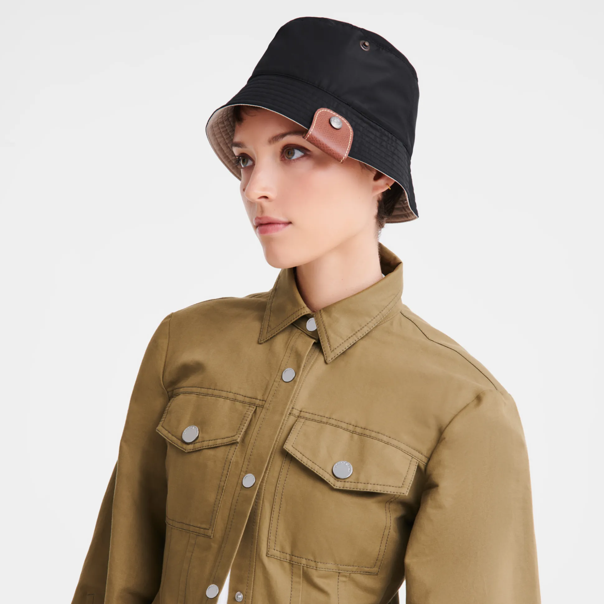 Flash Sale Longchamp Cappello da pescatore double-face Nero/Mogano