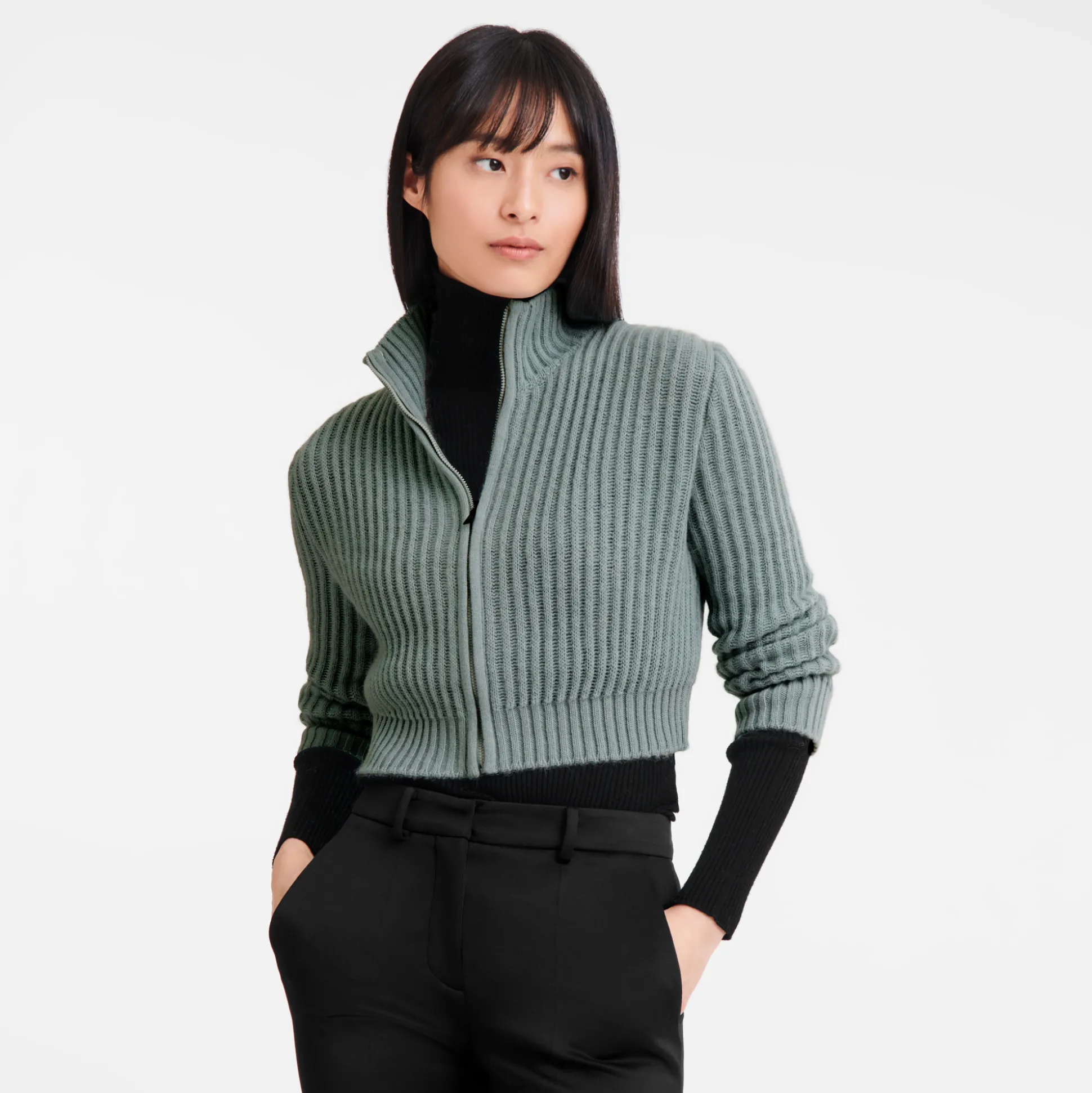 Cheap Longchamp Cardigan corto con collo a cerniera VerdePallido