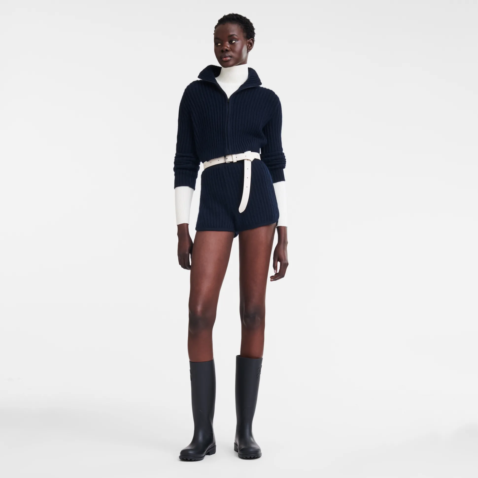 Online Longchamp Cardigan corto con collo a cerniera Marine