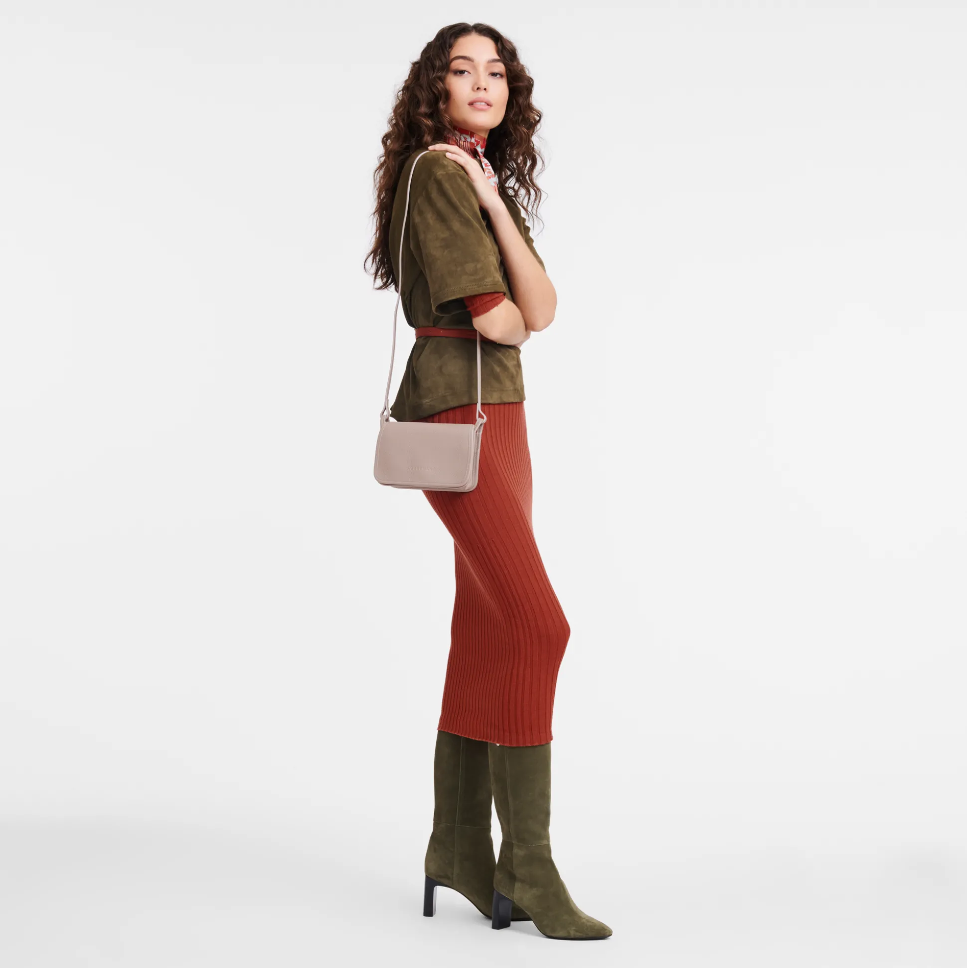 Clearance Longchamp Clutch XS Le Foulonné Pelle - Tortora