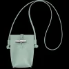 Discount Longchamp Custodia per cellulare con laccio in cuoio VerdePallido