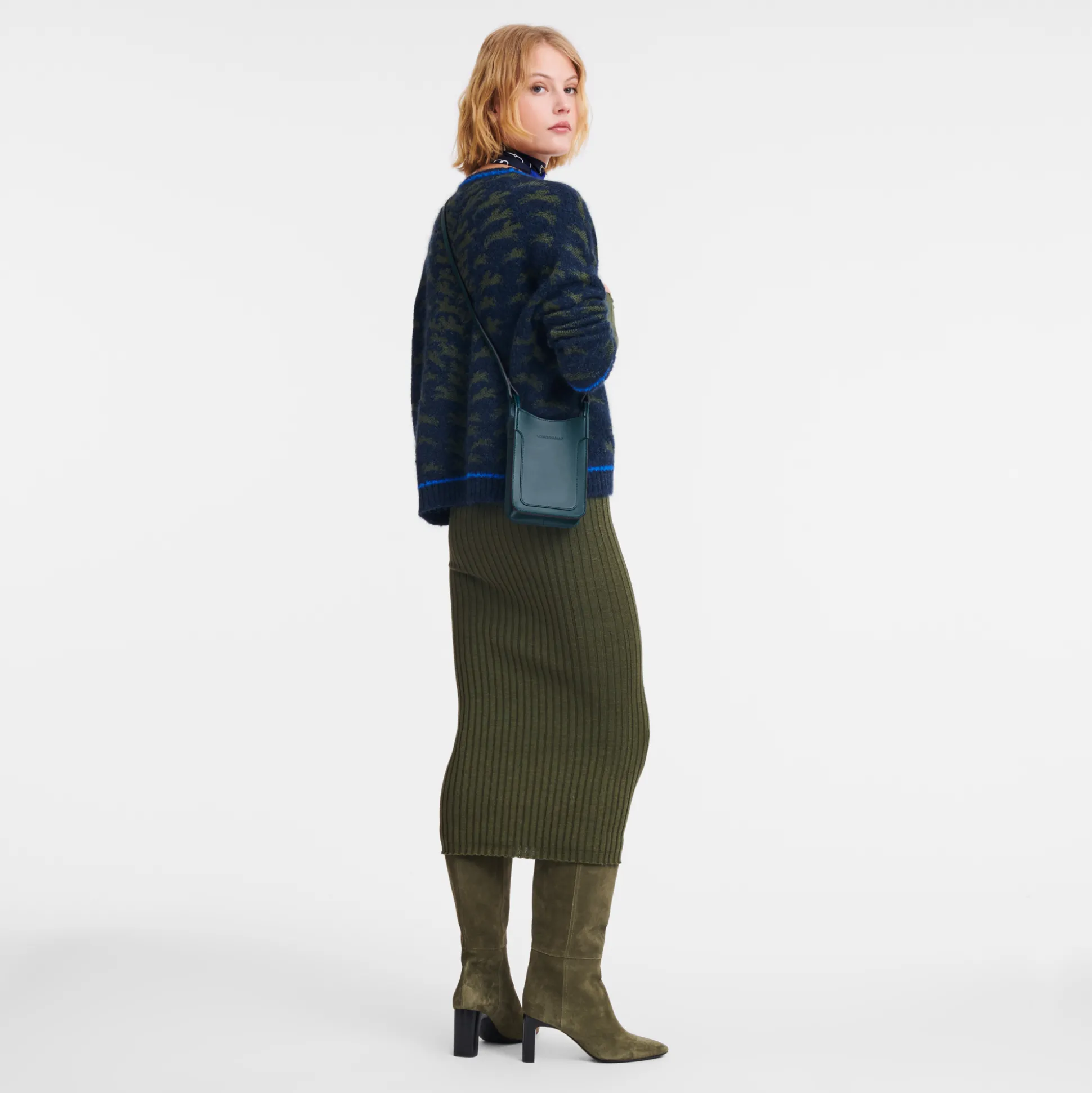 Clearance Longchamp Custodia per cellulare con laccio in cuoio Inchiostro