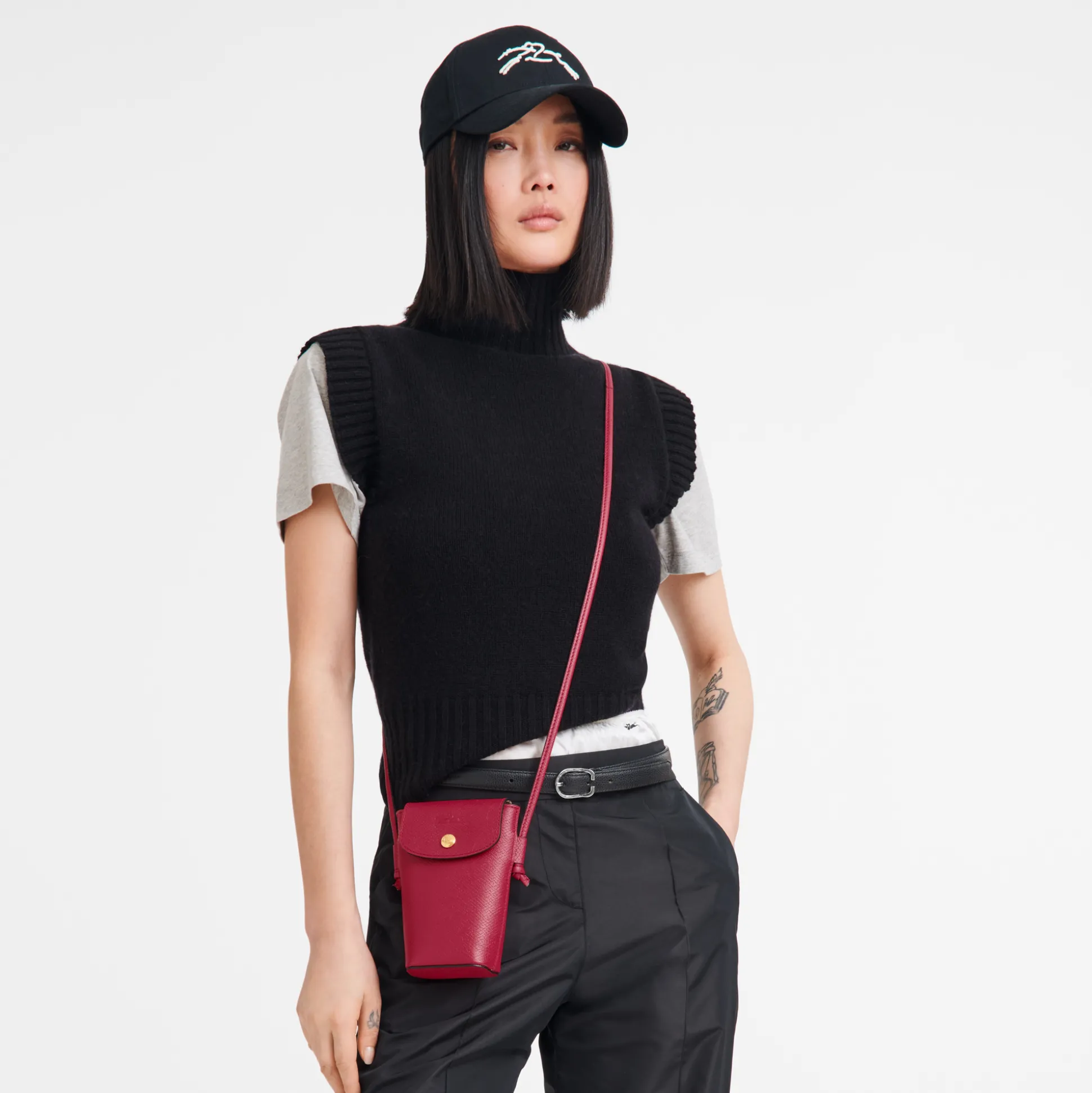 Cheap Longchamp Custodia per cellulare con laccio in cuoio Magenta