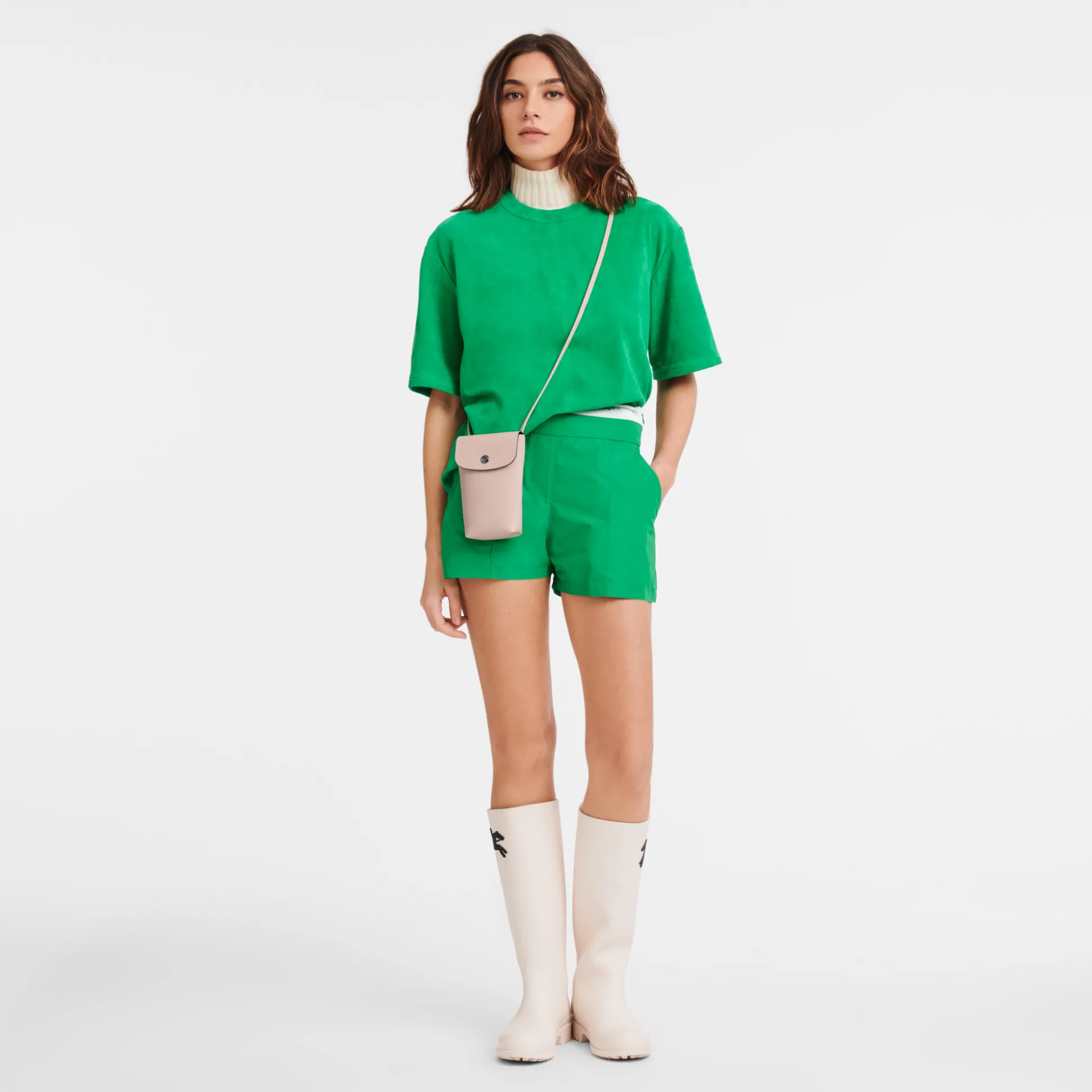 Shop Longchamp Custodia per cellulare con laccio in cuoio BeigePelle