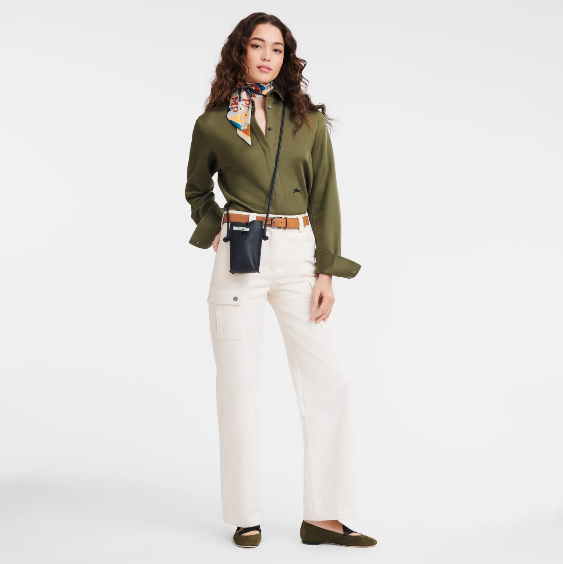 Fashion Longchamp Custodia per cellulare con laccio in cuoio Nero