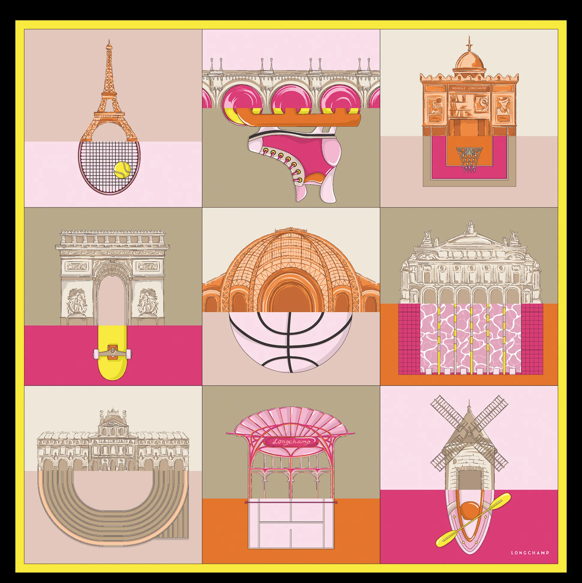 Best Longchamp Foulard di seta 90 Città energica Seta - Beige Pelle BeigePelle