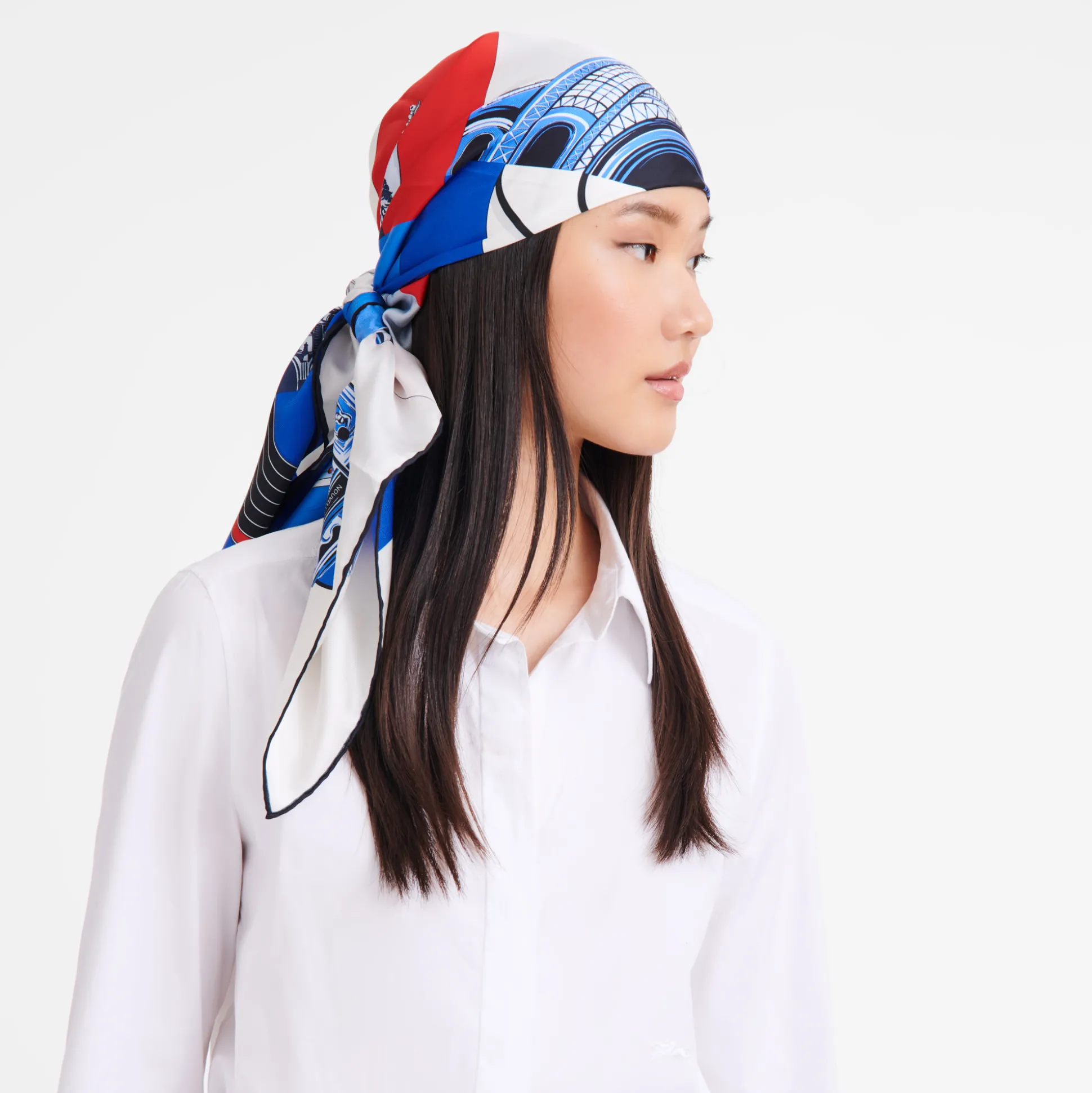 Cheap Longchamp Foulard di seta 90 Città energica Seta - Rosso Rosso/Navy