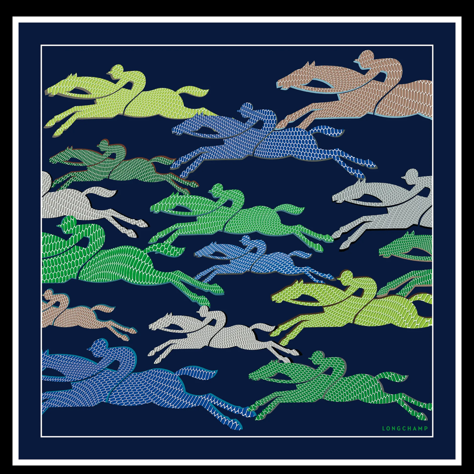 Outlet Longchamp Foulard di seta 70 Corsa Seta - Marine