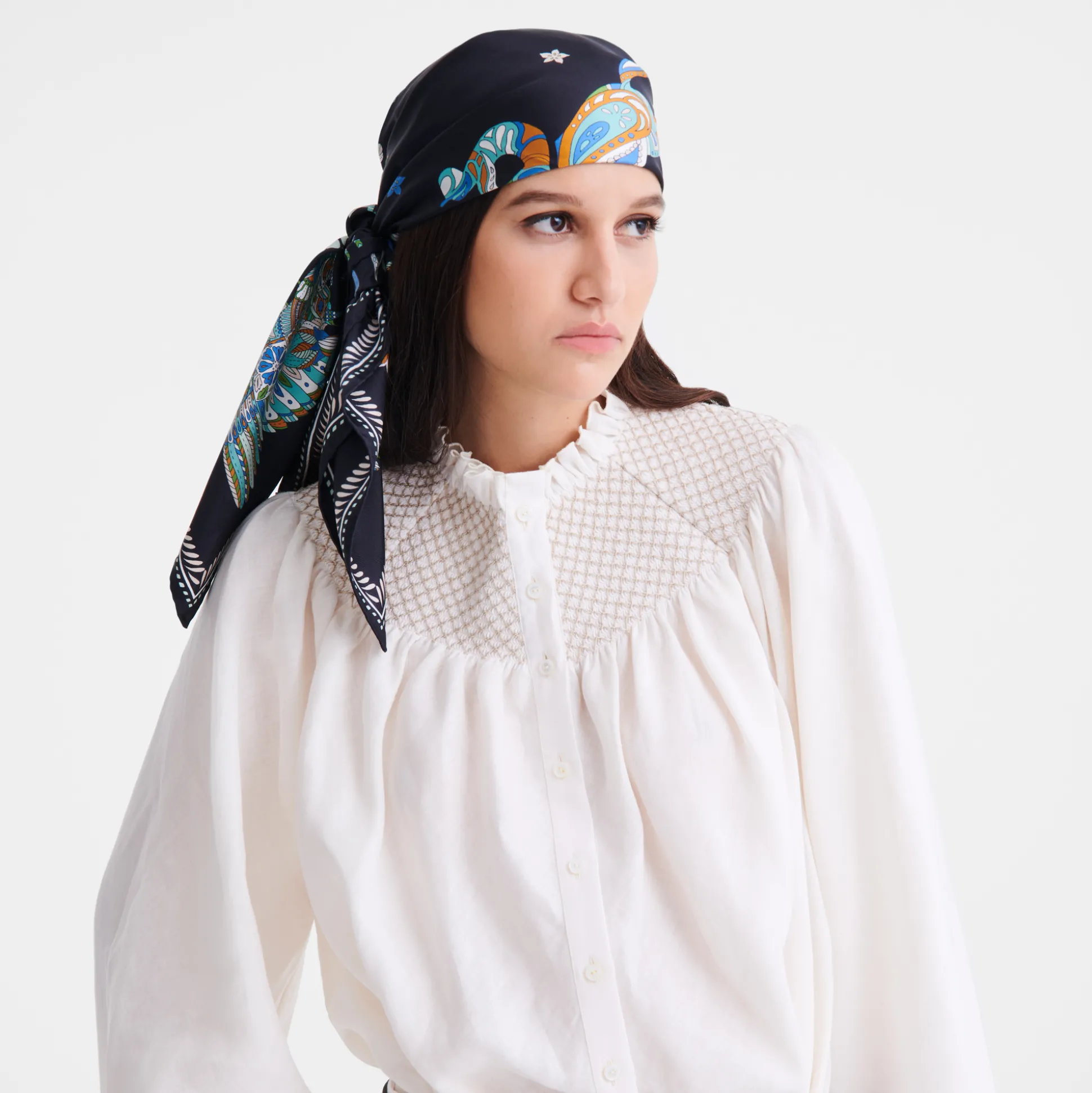 Sale Longchamp Foulard di seta 90 Forêt OTHER - Marine