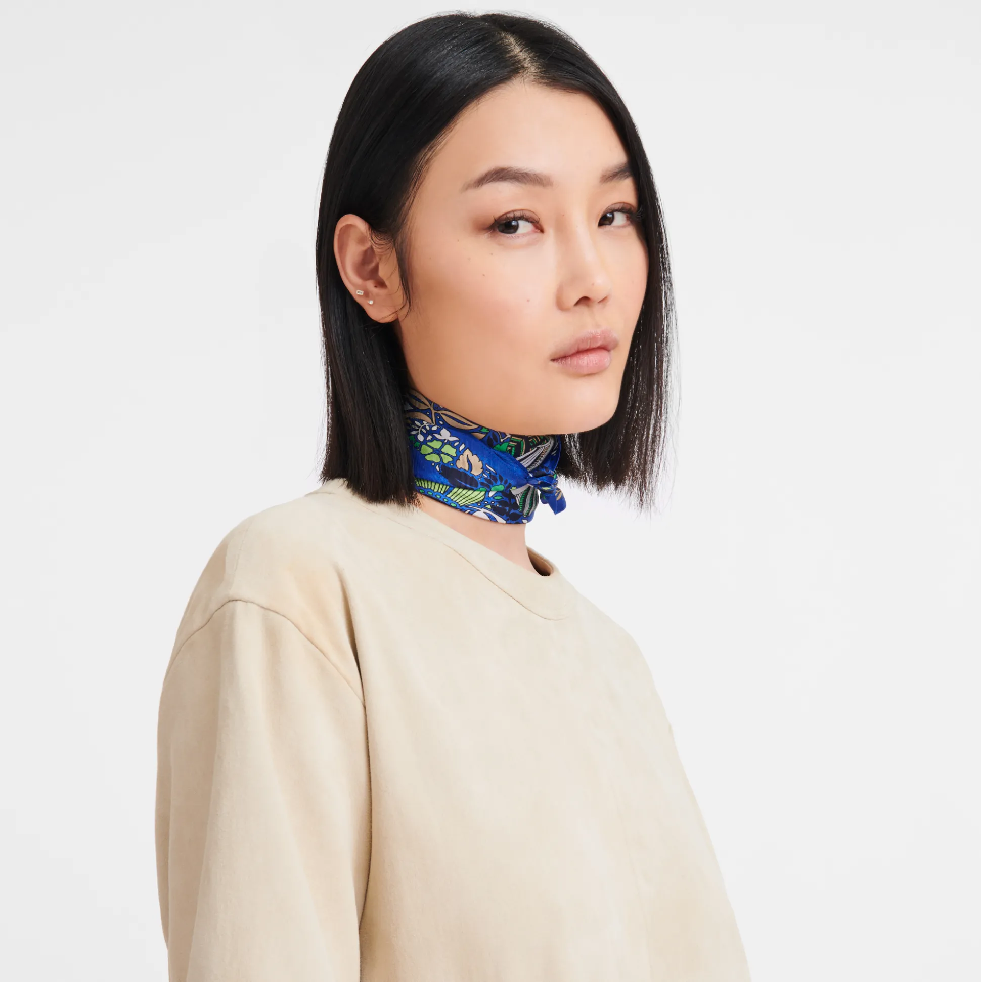 Sale Longchamp Foulard di seta 50 Forêt Seta - Azzurro