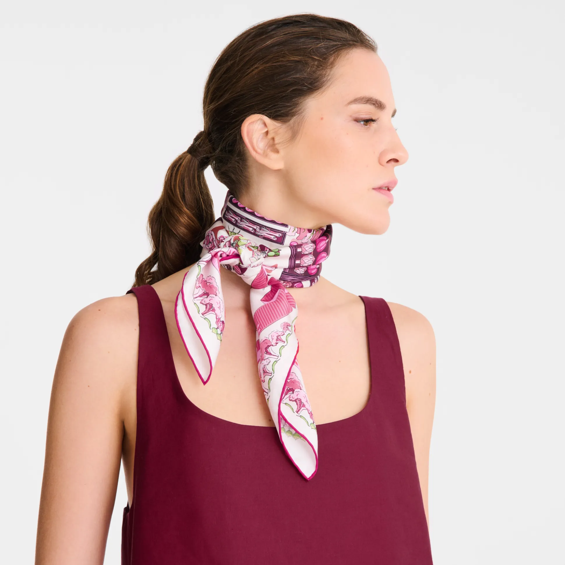 Hot Longchamp Foulard di seta 90 Orto OTHER - Rosa