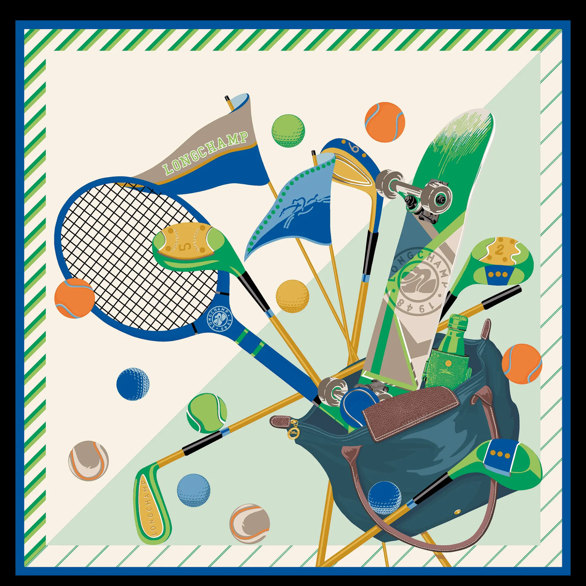 Best Sale Longchamp Foulard di seta 90 Portamazze Seta - Pavone