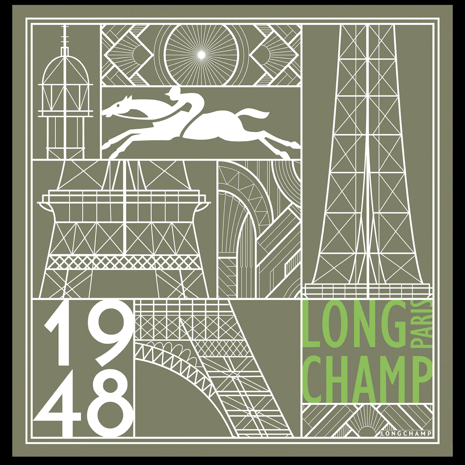 Outlet Longchamp Foulard di seta 50 Torre Eiffel 1948 OTHER - Carciofo
