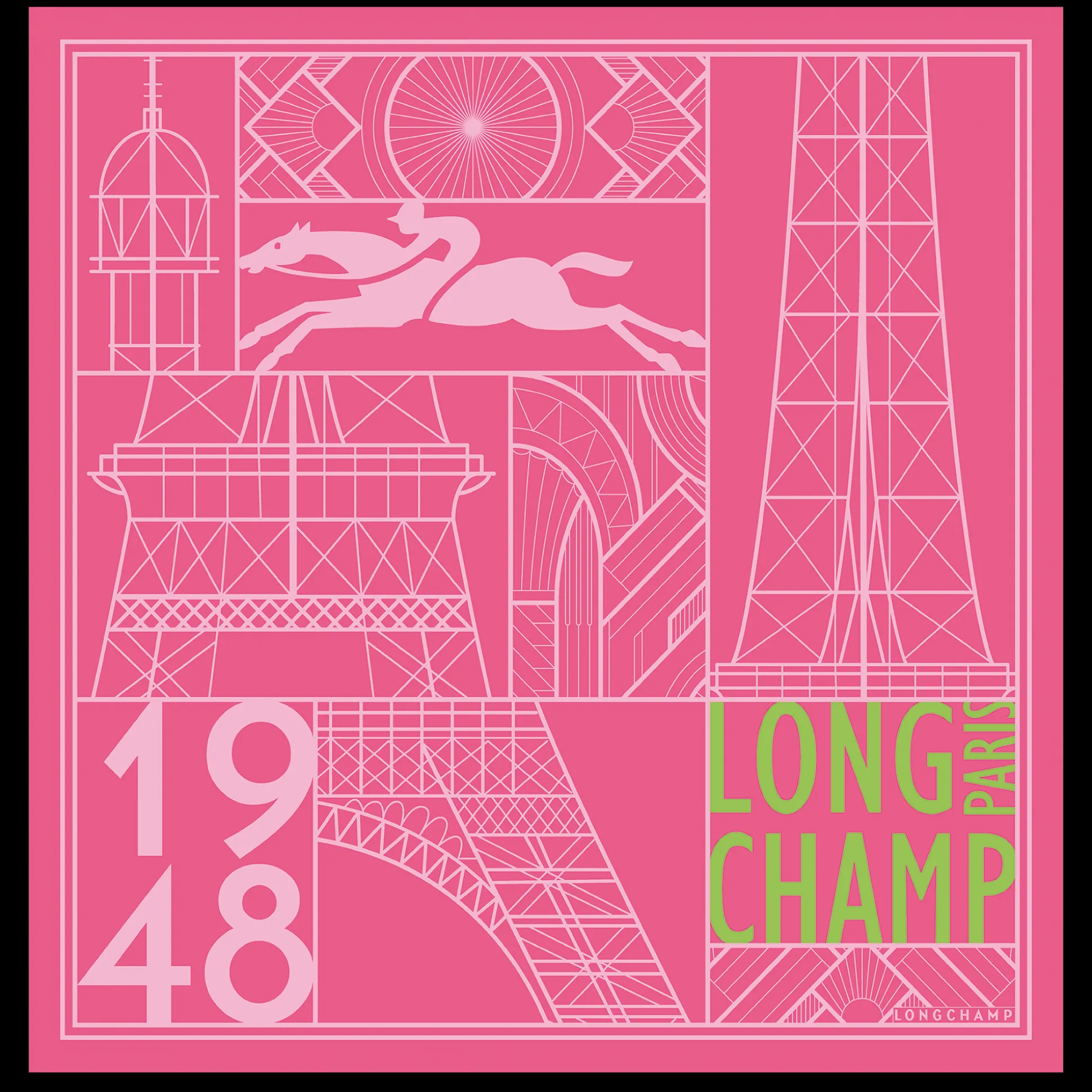 Sale Longchamp Foulard di seta 50 Torre Eiffel 1948 OTHER - Rosa