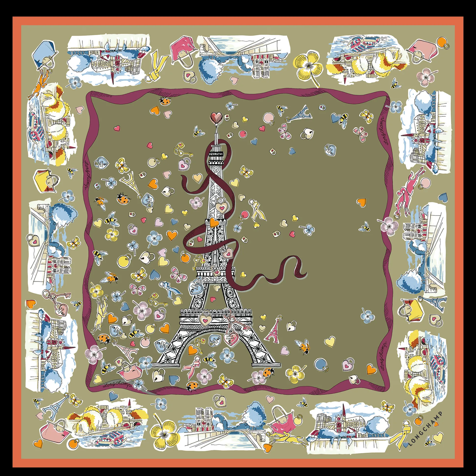 Online Longchamp Foulard di seta 50 Torre equestre OTHER - Carciofo