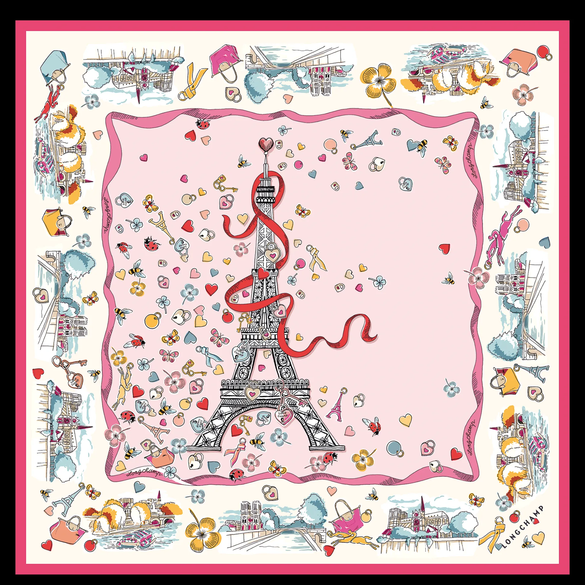 Store Longchamp Foulard di seta 50 Torre equestre OTHER - Marshmallow