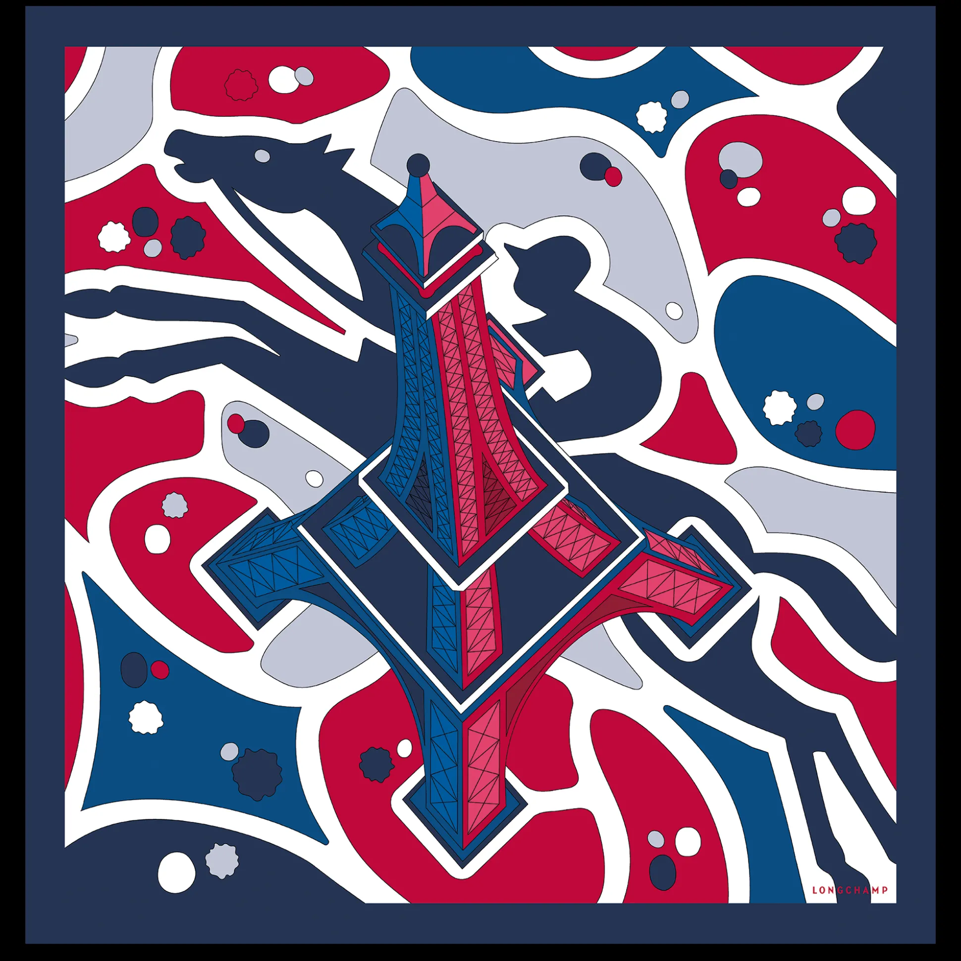 Best Longchamp Foulard di seta 70 Torre equestre OTHER - Rosso Rosso/Navy