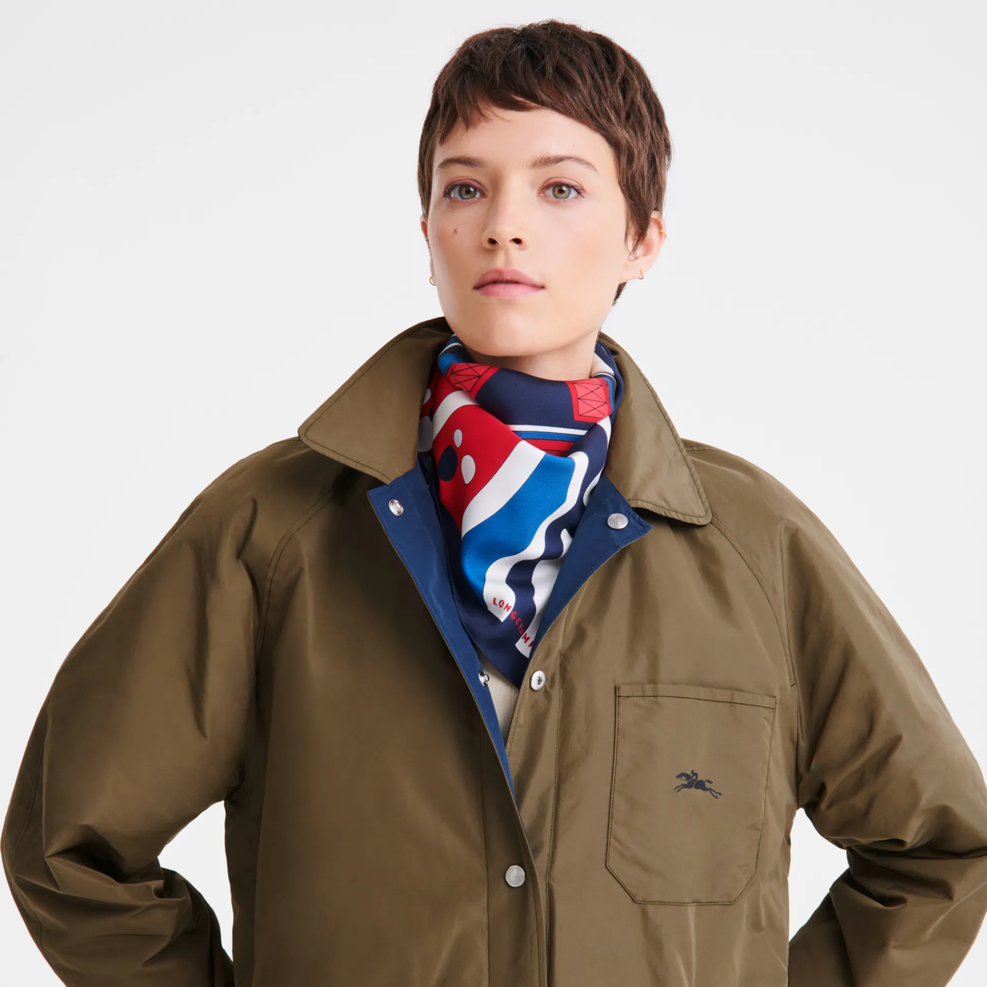 Best Longchamp Foulard di seta 70 Torre equestre OTHER - Rosso Rosso/Navy