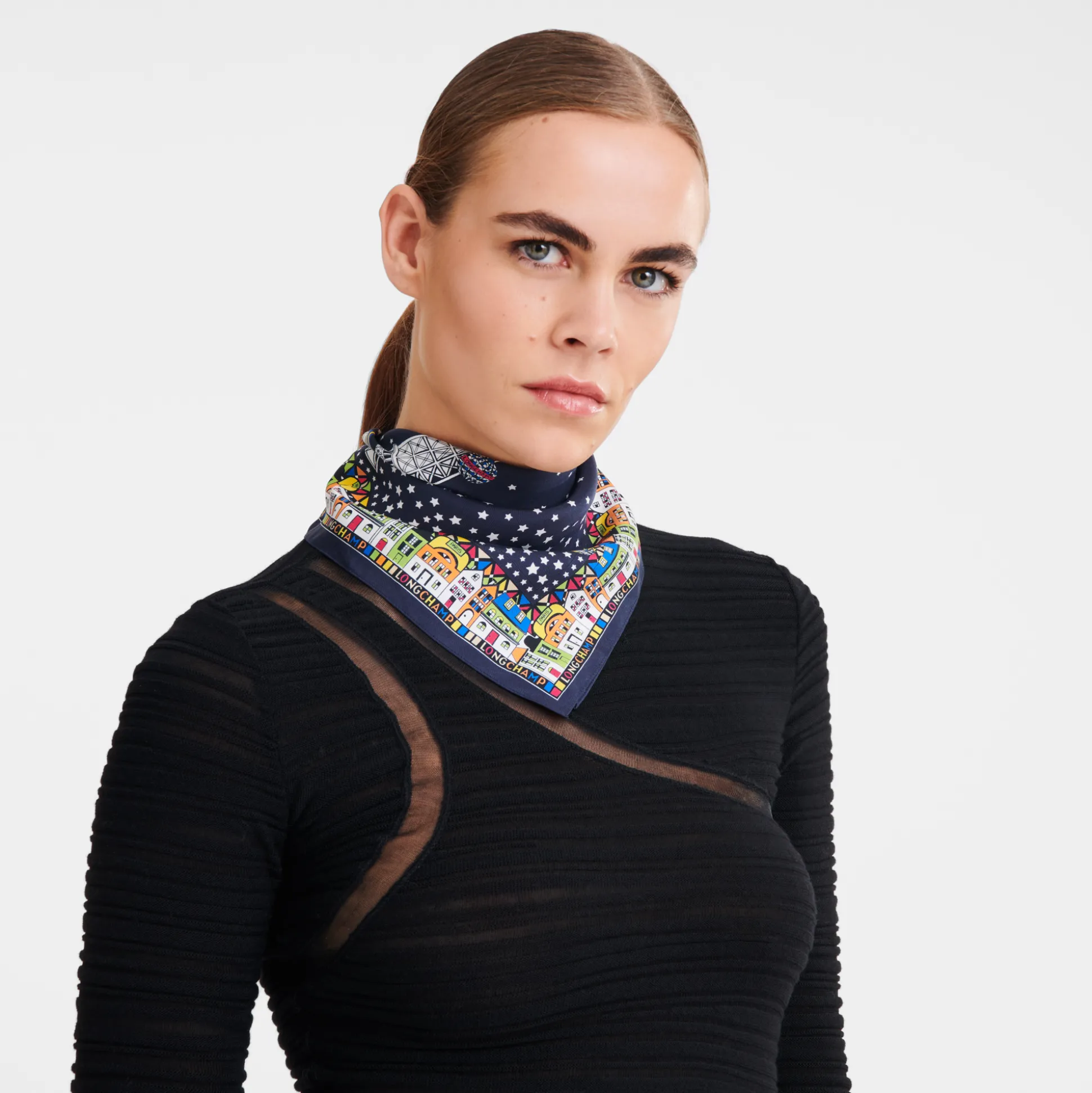 Flash Sale Longchamp Foulard di seta 50 Tour Eiffel Noël Seta - Marine