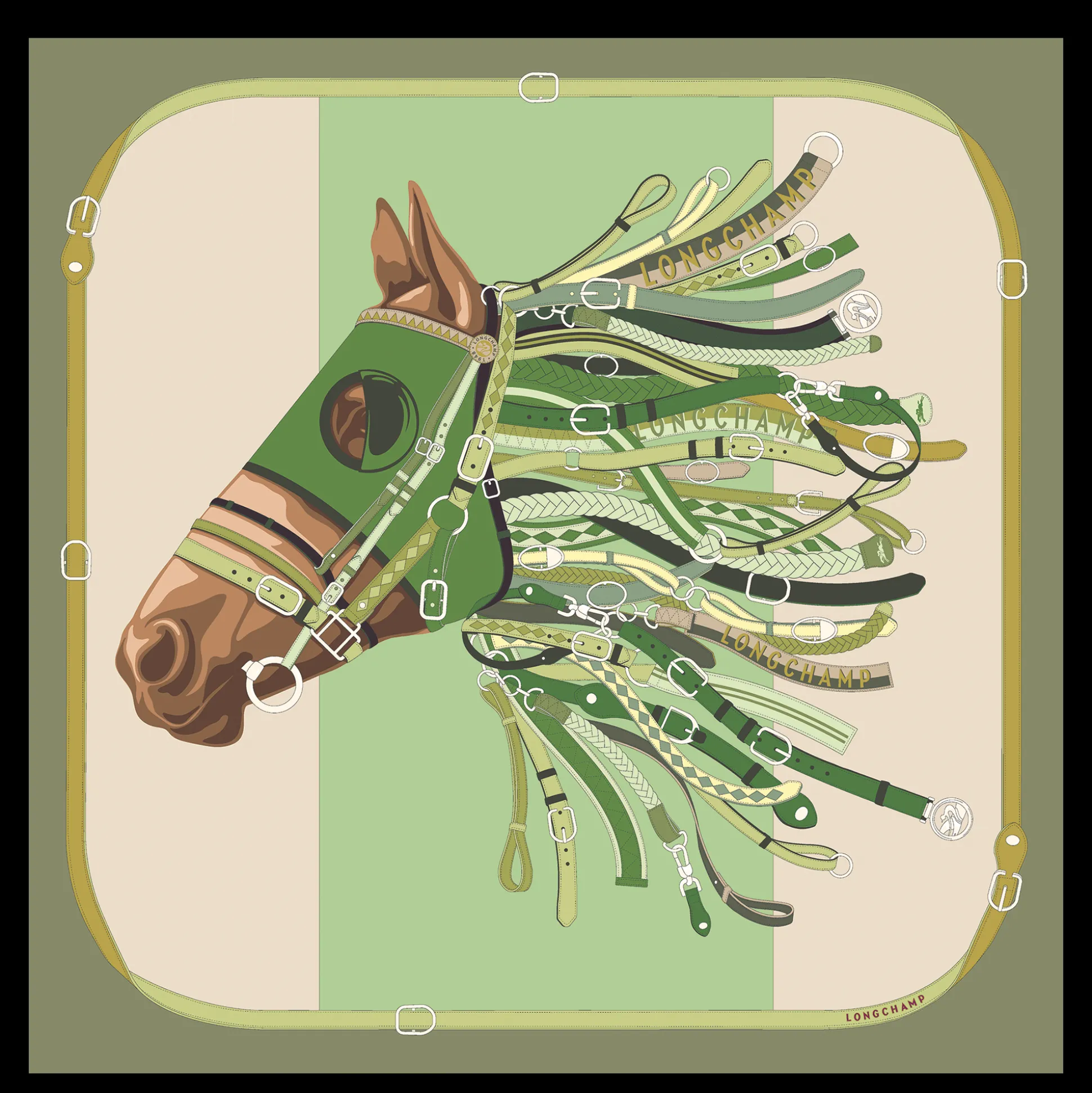 Best Sale Longchamp Foulard di seta 90 Tête de cheval OTHER - Carciofo