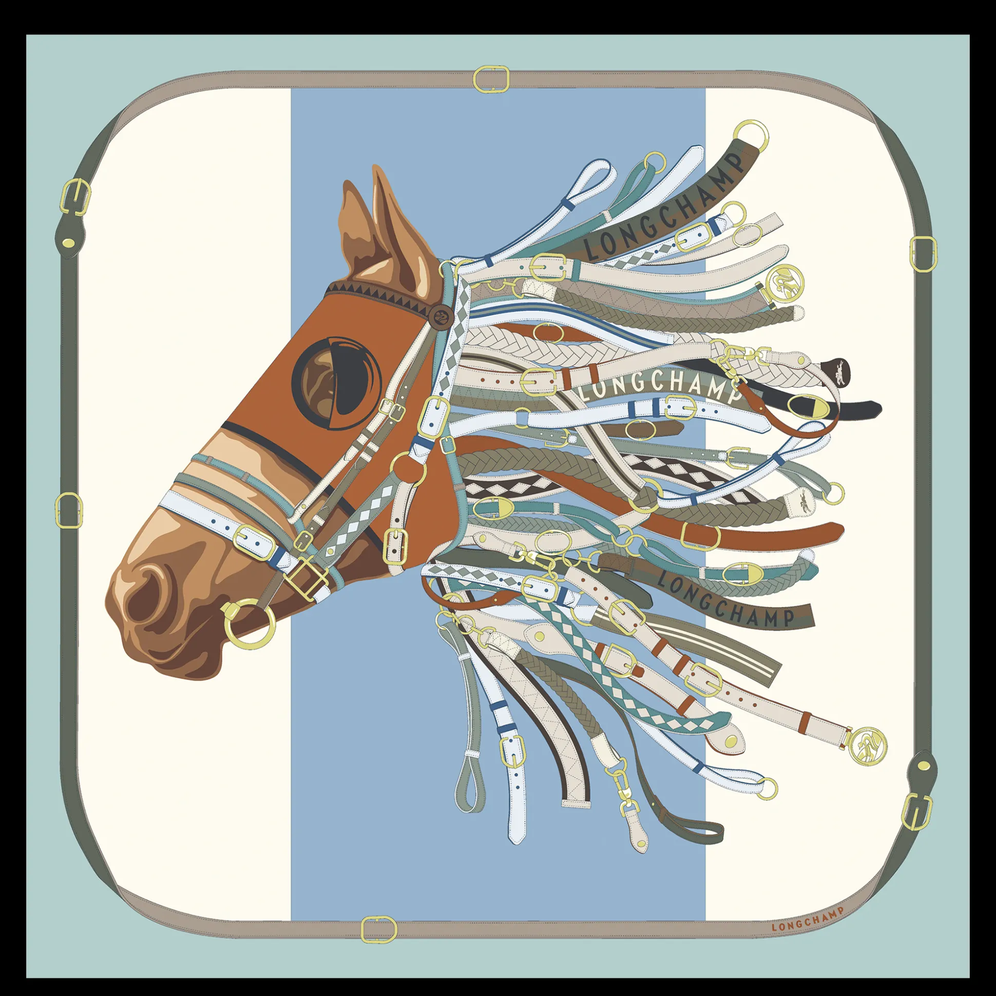 Discount Longchamp Foulard di seta 90 Tête de cheval OTHER - Verbena