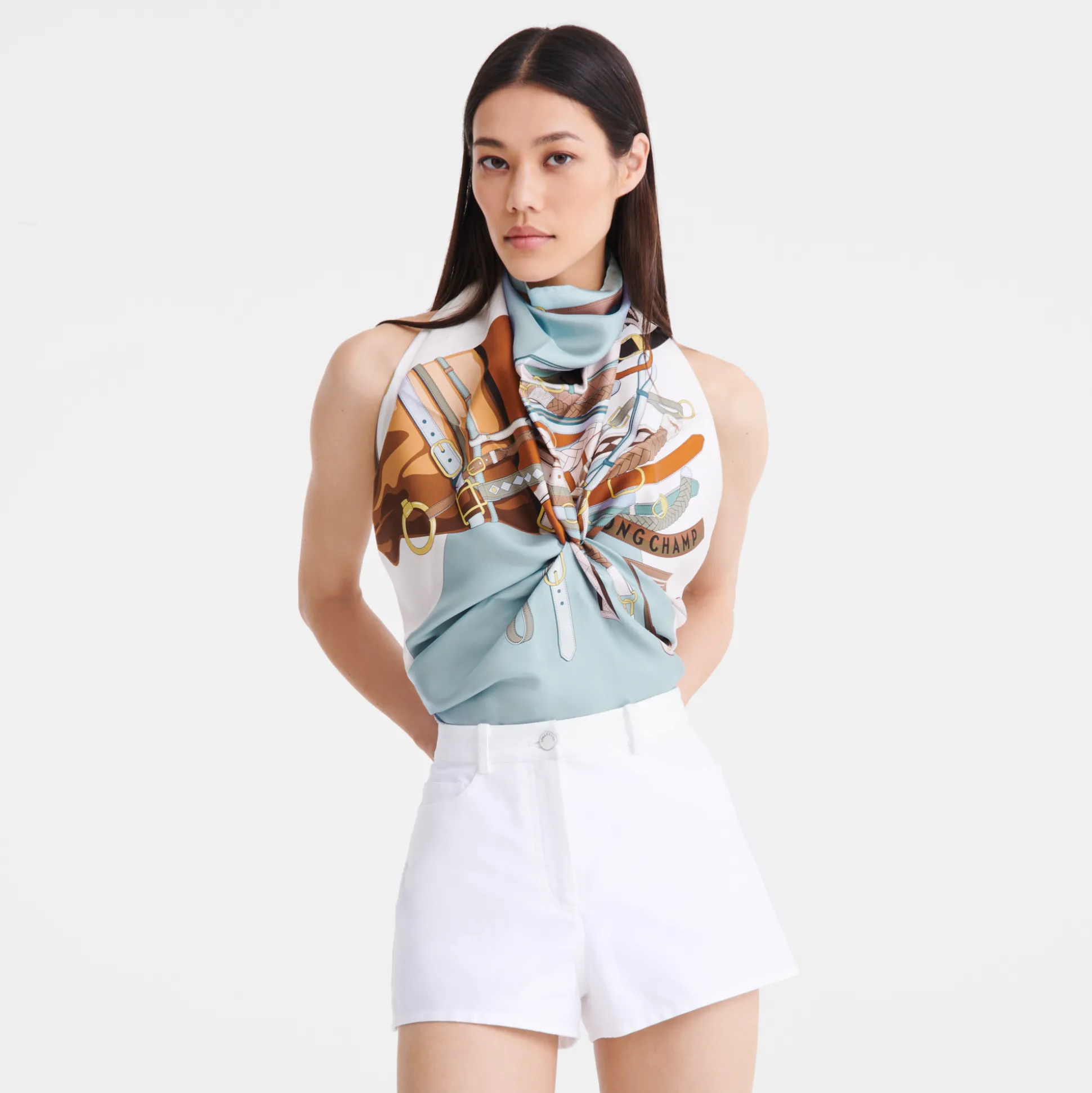 Discount Longchamp Foulard di seta 90 Tête de cheval OTHER - Verbena