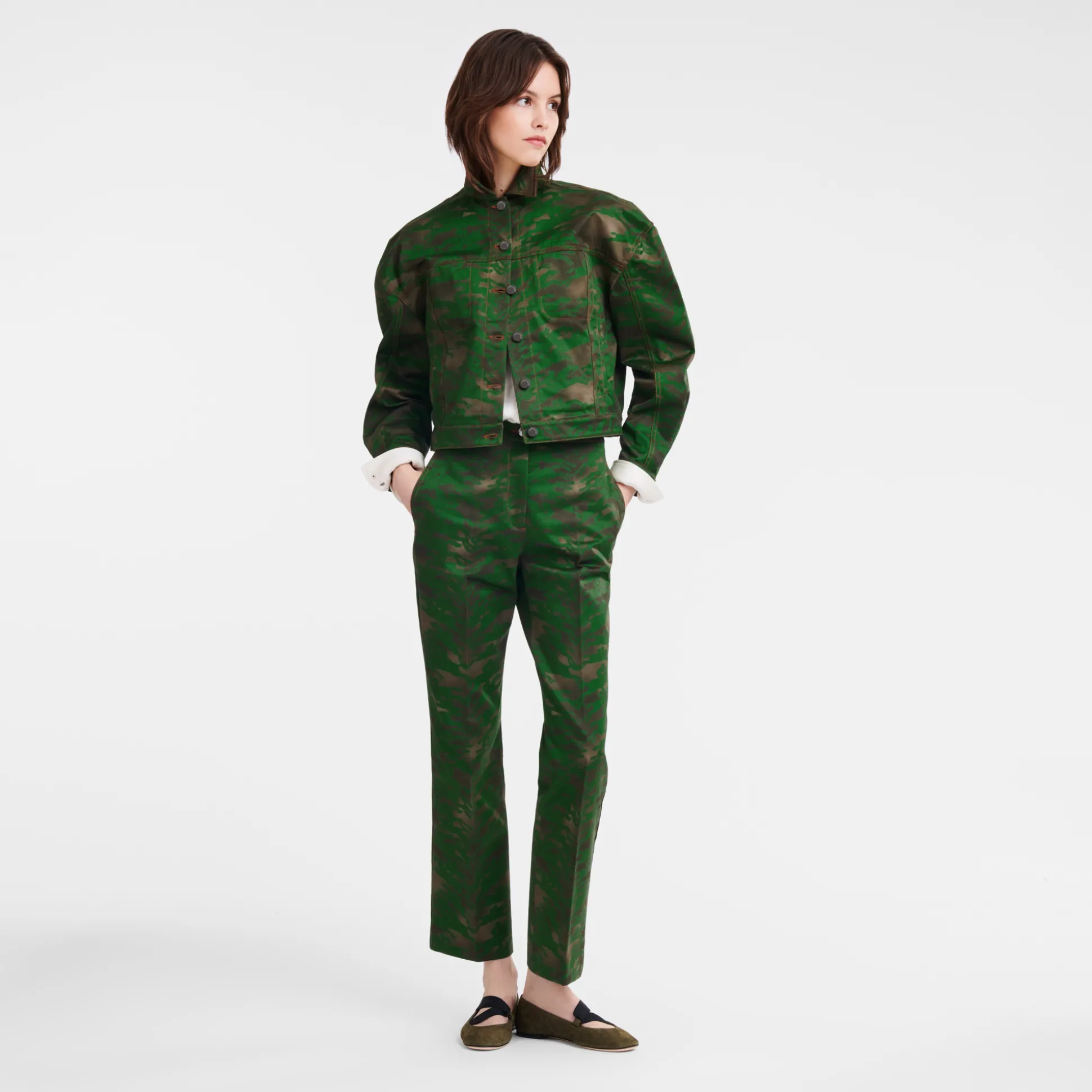 Clearance Longchamp Giacca corta con impunture Kaki