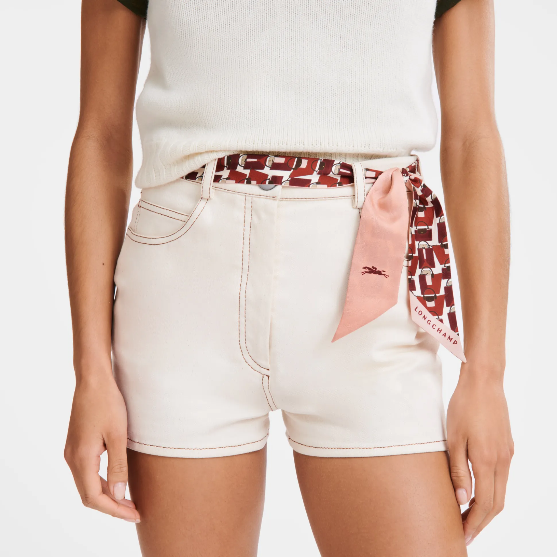 Clearance Longchamp Nastro di seta BeigePelle