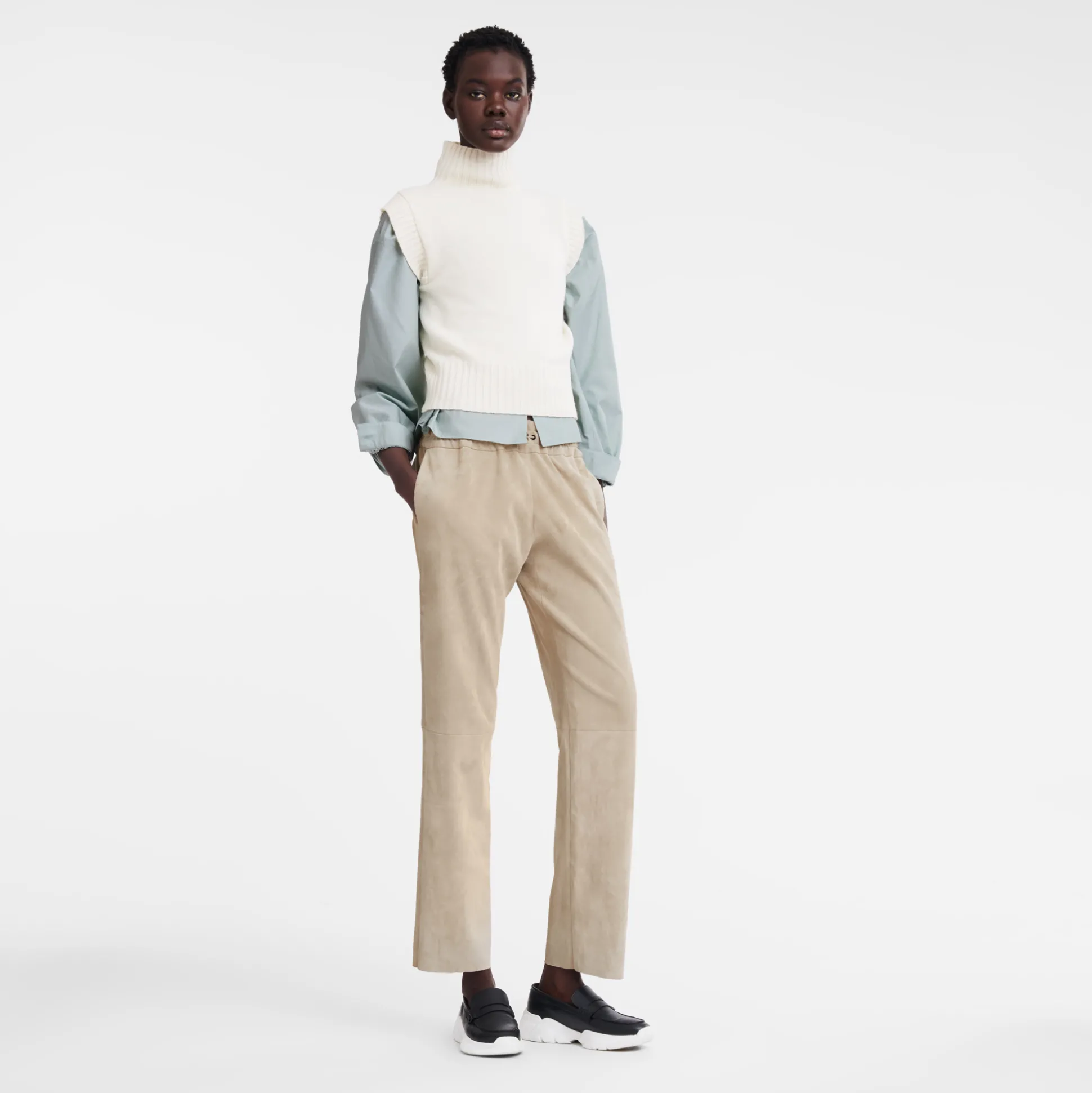 New Longchamp Pantaloni dritti in pelle Beige