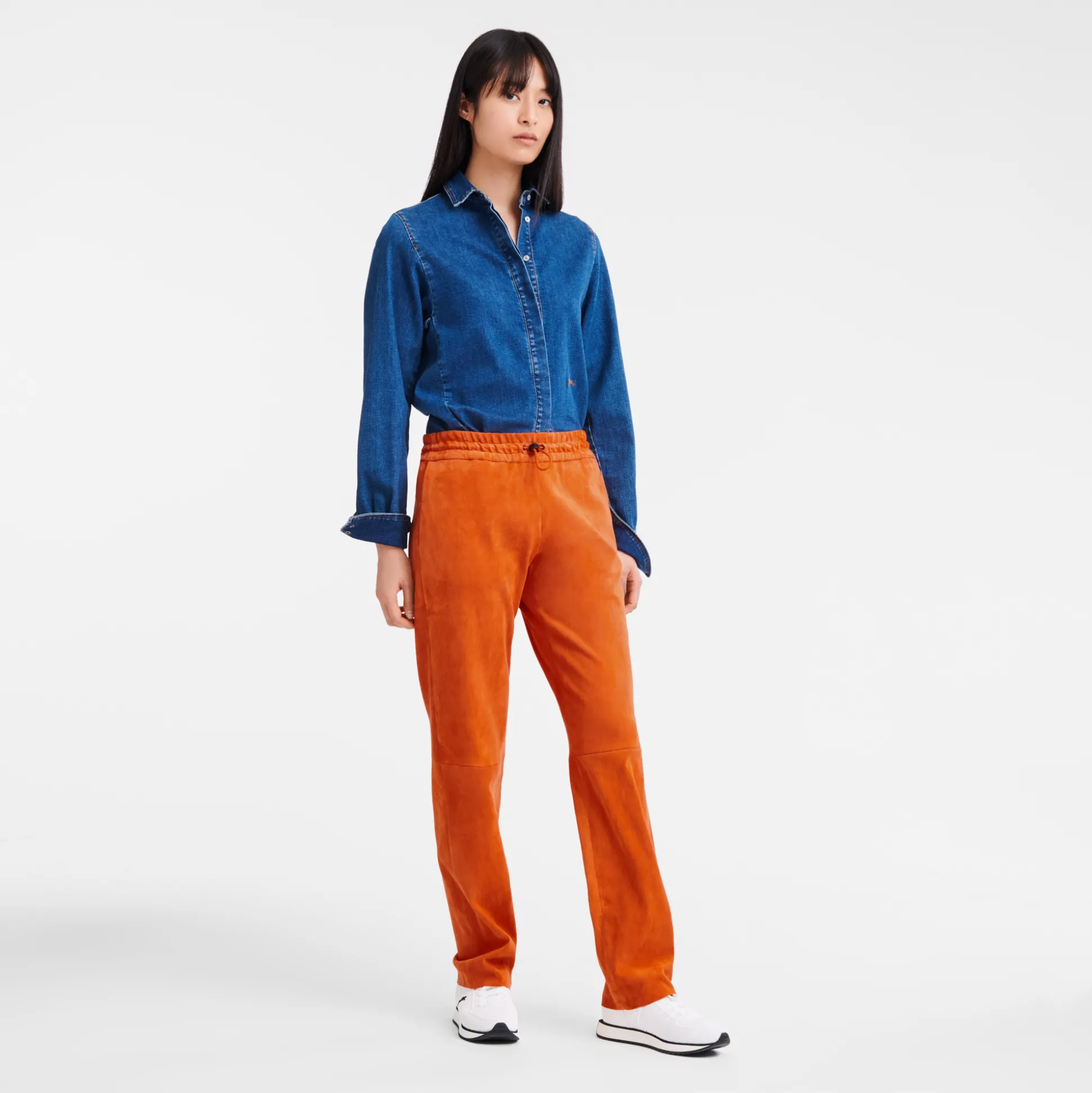 Clearance Longchamp Pantaloni dritti in pelle Arancio