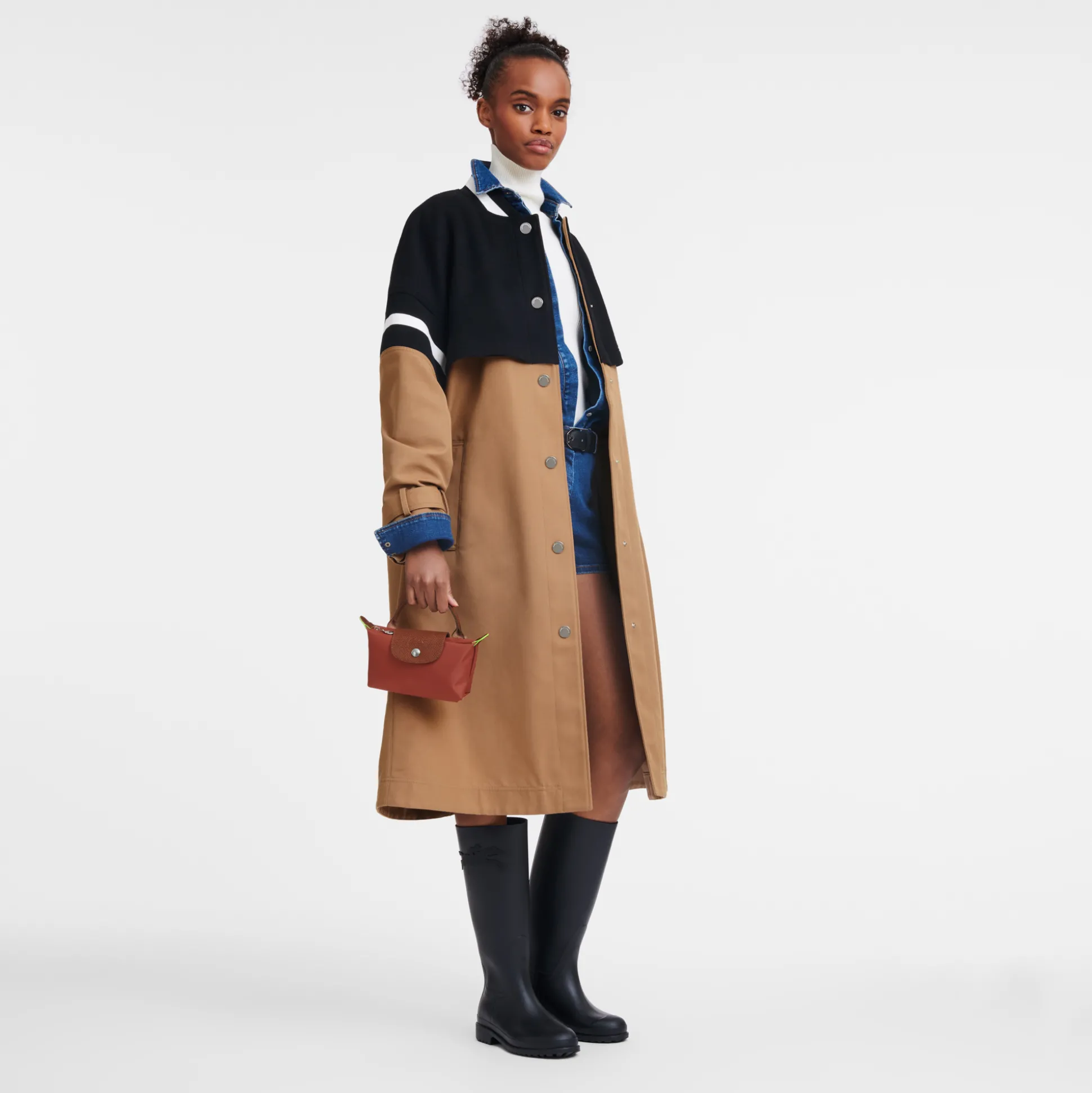 New Longchamp Pochette con manico Castagna