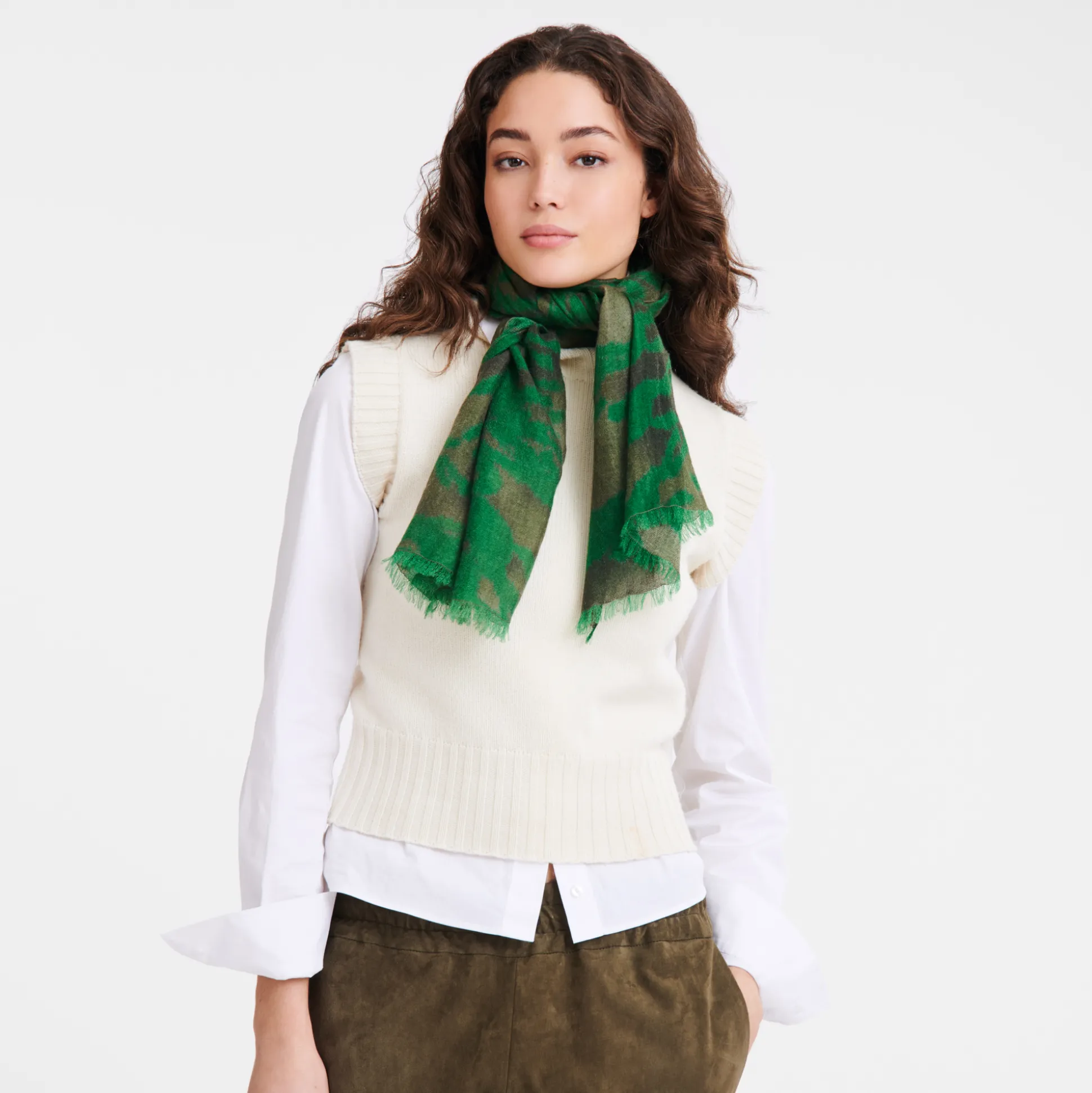 Discount Longchamp Stole Cammeo Misto lana - Kaki