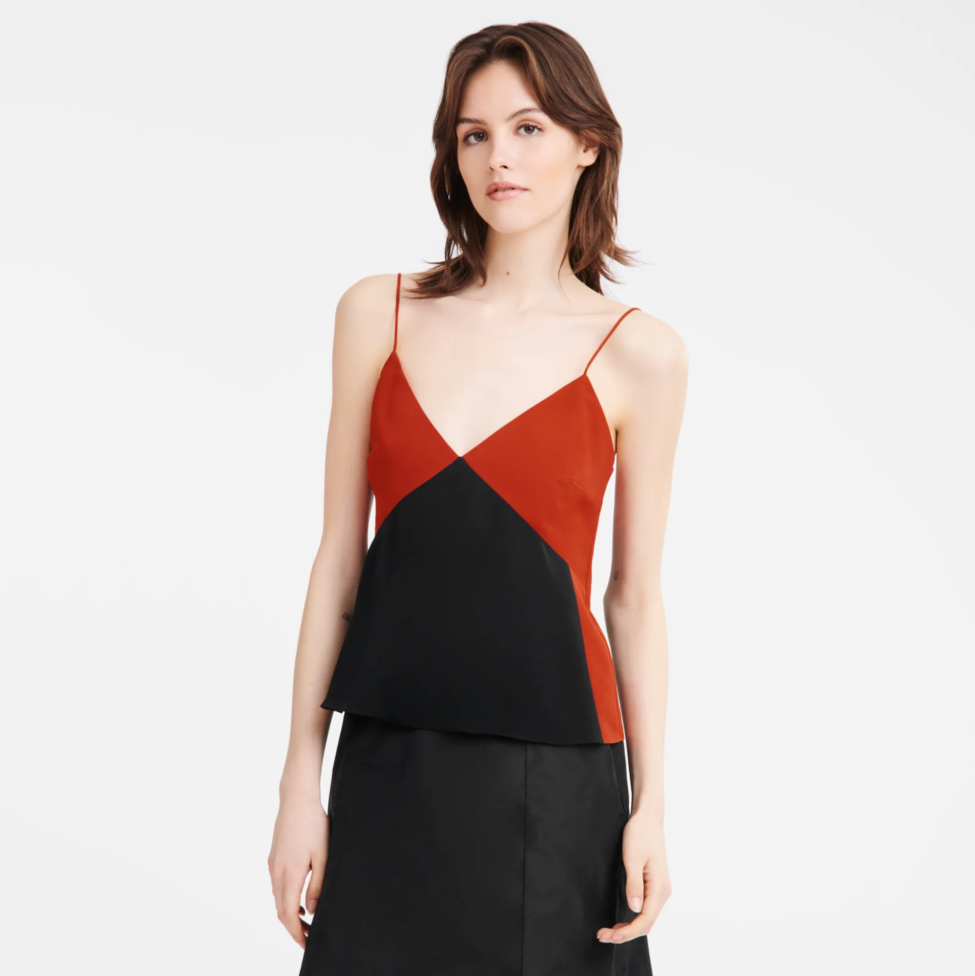 New Longchamp Top con spalline sottili Paprica/Nero